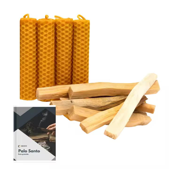 Palo Santo Sagrado Perú + Velas de Miel de Abeja para Rituales de Buena Suerte 100% Natural Española Cera Pura de Abeja  Set Único Días 11/22 Mágicos - 1