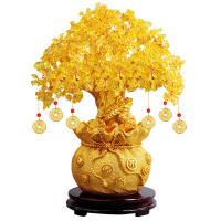 Arbol De La Suerte Ornamento De Cristal Amarillo Para El Dinero Estilo Bonsái Feng Shui Para La Suerte Figura De Resina Natural - details 5