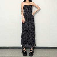 Vintage 2000s Long Dress Women Spaghetti Strap Loose Grunge Streetwear 2000s Fashion Retro Outfit - details 15