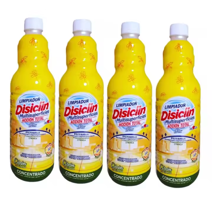 Disiclín Citron Limpiador Multisuperficies Concentrado 1000ml (Pack 4x1L) - Disiclin Para una Higiene Total, Super Perfumado, pH Neutro, Con Bioalcohol, Sin Lejía, Protección Natural con Citronela, Efecto Burbuja Antimosquitos - 1