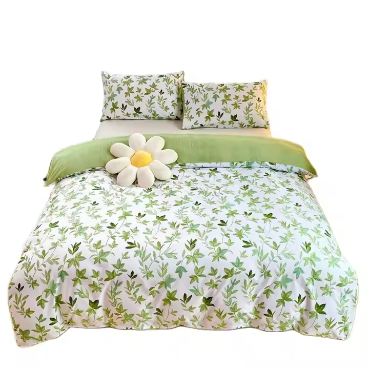 Juego De Sábanas Con Estampado De Flores Verdes 2/3 Piezas Cubierta De Edredón Y Fundas De Almohada Nórdicas Para Cama Queen/King Doble Material Poliéster 100% Técnica De Tejido Reativa - 1
