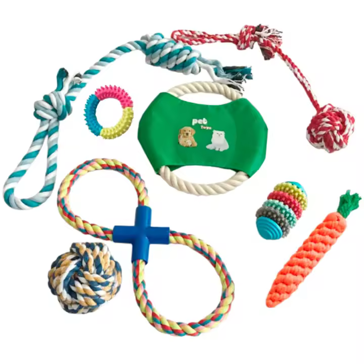 Juguetes dentales para perros, juguete duradero para morder para perro, herramientas de entrenamiento, 100% Algodón, pack de 8 Piezas - 1