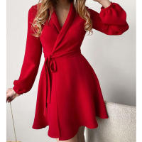Vestido De Mujer Verano Elegante Con Estampado Largo Cuello V Encaje Casual Vestidos De Cintura Ajustada Moda Europea Y Estadounidense - details 8