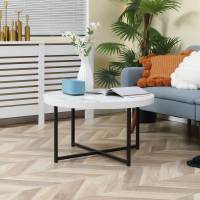 HOMCOM Mesa de Centro Mesa de Salón Redondo con Encimera Símil Mármol y Marco de Metal para Oficina Dormitorio Comedor Estilo Moderno 80x80x45 cm Blanco - details 1