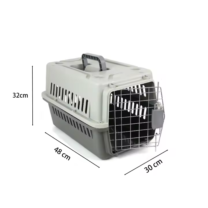 Transportin rigido para mascotas, jaula para perros o gatos transpirable con asa, rejillas metalicas de aireacion, jaula para viajes, autocaravana, uso interiores o exteriores. Disponible en 2 colores y tamaños. - 1