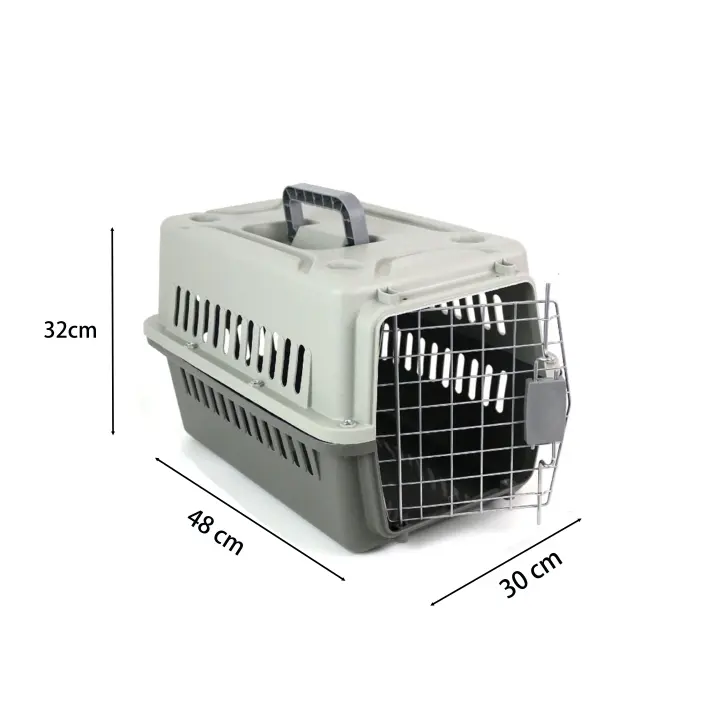 Transportin rigido para mascotas, jaula para perros o gatos transpirable con asa, rejillas metalicas de aireacion, jaula para viajes, autocaravana, uso interiores o exteriores. Disponible en 2 colores y tamaños. - 1