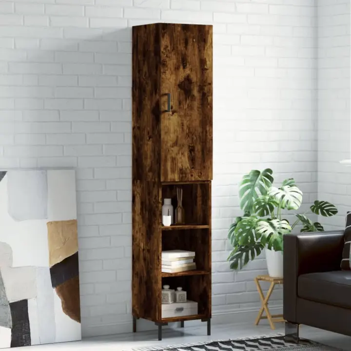 vidaXL Aparador de madera contrachapada roble ahumado 34,5x34x180 cm - 1