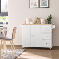 HOMCOM Carro de Cocina con Ruedas Carrito de Servicio con Encimera Extendida 3 Cajones 1 Armario con Estante Ajustable Interior Barra de Colgar y Especiero 128,8x75,5x92,5 cm Blanco - details 1