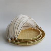 Cesta De Alimentos De Bambú Para Picnic Cubierta Malla Antipolvo Almacenamiento Ecológico Para Verduras Frutas Pan - details 3