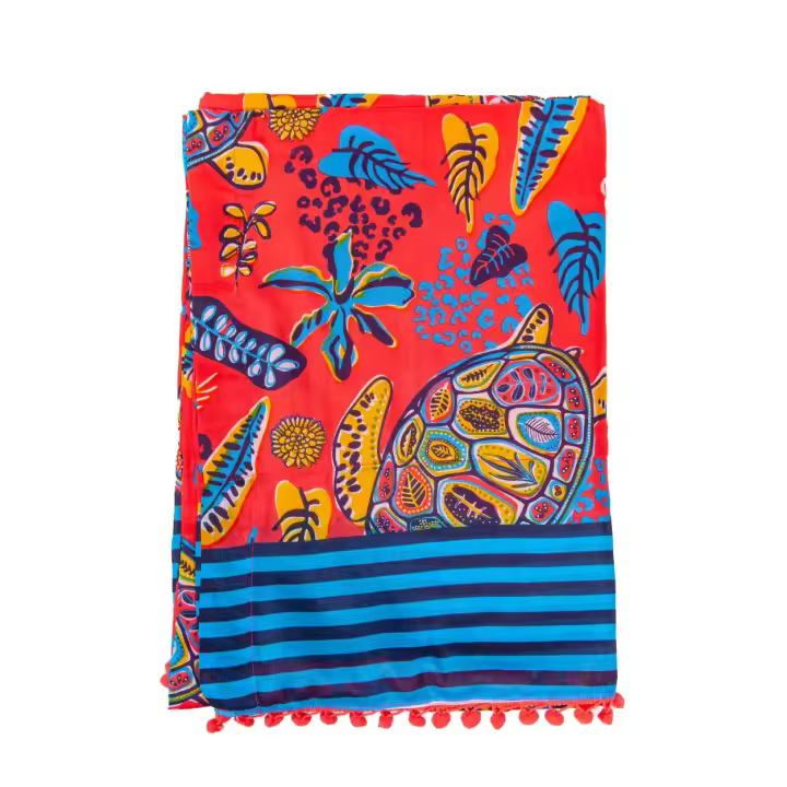 SUN & SURF Pareo Fino Estampado Tortuga Tendencia Moda 90X170CM  - Vestido, Sarong, Falda, Resistente, Playa Sol y Piscina - 1