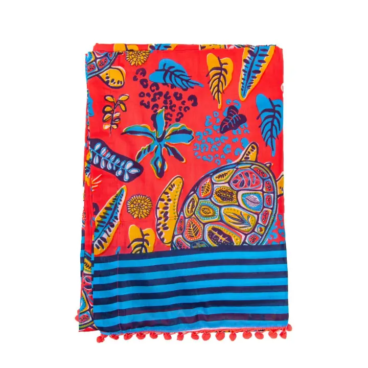 SUN & SURF Pareo Fino Estampado Tortuga Tendencia Moda 90X170CM  - Vestido, Sarong, Falda, Resistente, Playa Sol y Piscina - 1