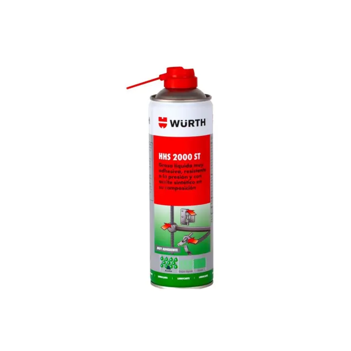 Würth Lubricante Adhesivo en Spray HHS 2000 ST  WURTH 500 ml - Grasa Adhesiva  Resistencia a Altas Presiones y Temperaturas, Ideal para Cadenas de Moto, Bisagras y Cables – Adherente, Sin Silicona, Resiste Agua y Ácidos - 1