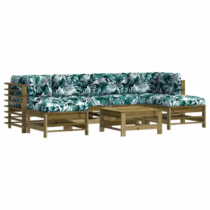 vidaXL Juego de muebles jardín 7 pzas y cojines madera pino impregnada - 1