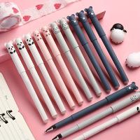 12Pcs Rotuladores De Gel 0.5mm Creativos Borrables De Color Azul/ Negro Con Animales De Elefante Oso Gato Suministros De Escritura Recargables Lavables - details 0