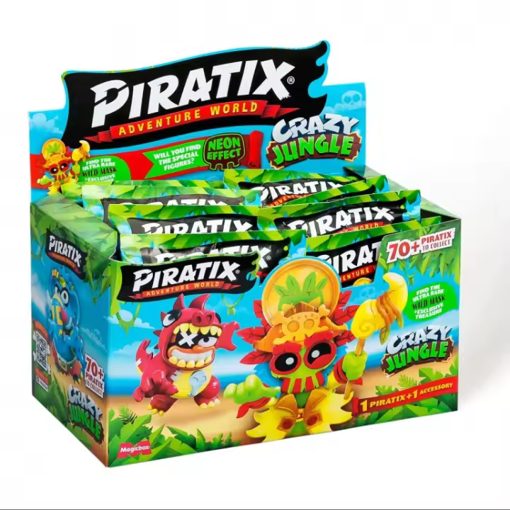 PIRATIX ADVENTURE WORLD Serie Crazy Jungle One Pack, Incluye 1 Figura y 1 accesorio con efecto neón (Caja 24 Sobres ) - 1