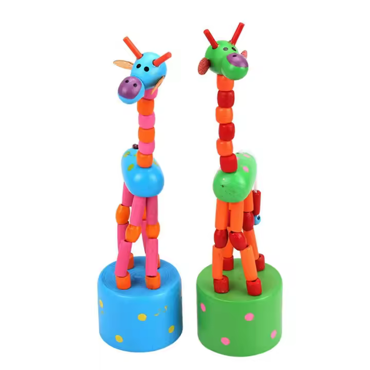 Juguete de jirafa colorido para niños, base de prensa, columpio bailarín, cuerpo de jirafa, juguetes de escritorio de madera - 1