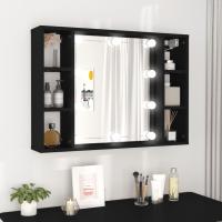 vidaXL Mueble con espejo y luces LED 76x15x55 cm en color Gris hormigón/Blanco/Gris sonoma y más | almacenamiento funcional diseño moderno para baño dormitorio sala - details 8