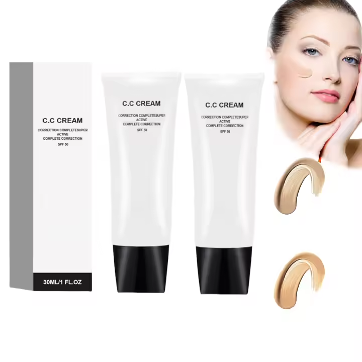 Crema CC Perebella para ajustar el tono de piel, FPS 50, correctora de color FPS 50, disimula imperfecciones como rojeces y poros (color natural + blanco marfil, 1 unidad) - 1