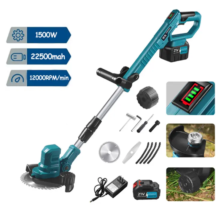 Cortacésped eléctrico inalámbrico, recortadora ajustable plegable, herramientas eléctricas de corte de poda de jardín eficientes para batería Makita de 18V,3 tipos de cuchillas,Diseño de hierba anti - atasco - 1
