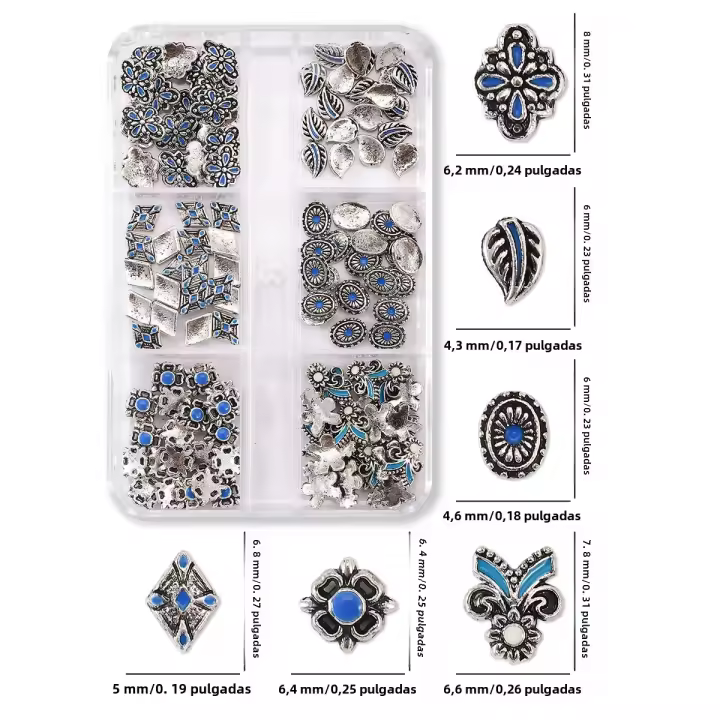 60pcs Accesorios Decorativos De Estilo Bohemio Retro Y Cuatro Hojas De Cloaca Para Uñas Mini Aleación De Metal - 1