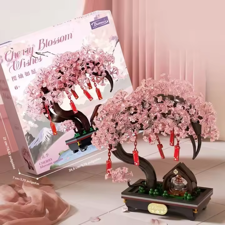 Bloques De Construcción Románticos De Sakura Arbolado En Maceta Con Luz Modelos De Bloques De Escritorio Decoración Educativa Para Niños Juguete De Montaje Regalos - 1