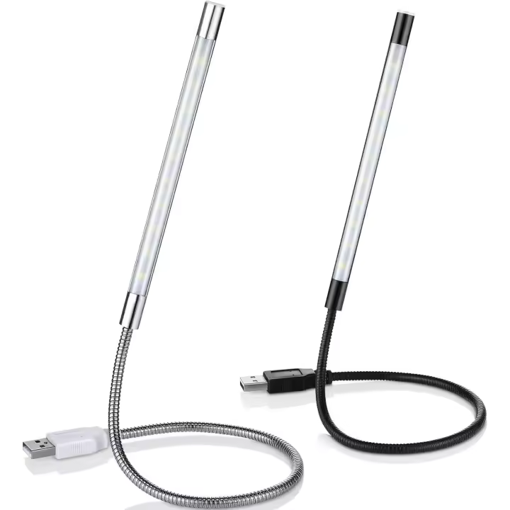 2 piezas de luces de lectura flexibles, luz LED USB regulable, luz táctil de cuello de cisne para computadora portátil, cama de libro, negro y plateado - 1