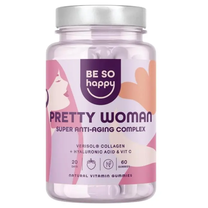 Gominolas Anti-Edad con Colágeno Verisol® 2500mg, Complejo Vitamínico para una Piel más Firme y Tersa con Ácido Hialurónico + Vitamina C, 60 Gummies, Sabor a Frutos Rojos, Vegano, BeSoHappy®. - 1