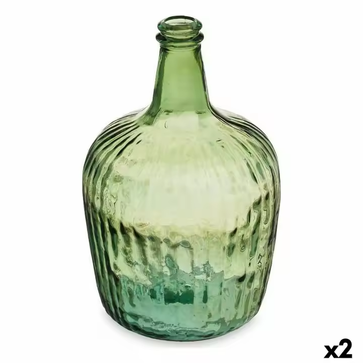 Botella Rayas Decoración 19,5 x 35,5 x 19,5 cm Verde (2 Unidades) - 1