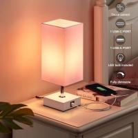 Lámpara de mesa con control táctil Y 2 Puertos de carga USB, lámpara táctil de 3 Modos para colocar al lado del escritorio, Pink Pantalla with base Blanca, Bombilla LED incluida - details 1