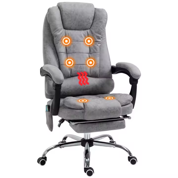 Vinsetto Silla de oficina ergonómica con masaje y calefacción Vinsetto, respaldo reclinable de altura ajustable, lona de microfibra gris - 1