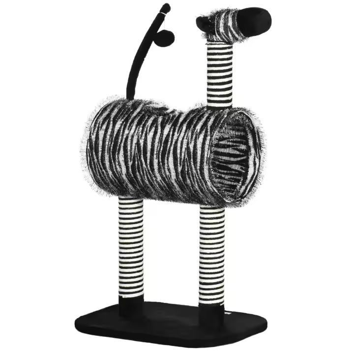 PawHut Rascador para gatos, altura 93 cm, árbol para gatos con diseño de cebra, árbol trepador con túnel para gatos, rascador para gatos con poste de yute, árbol de juegos, muebles para gatos, negro + blanco - 1