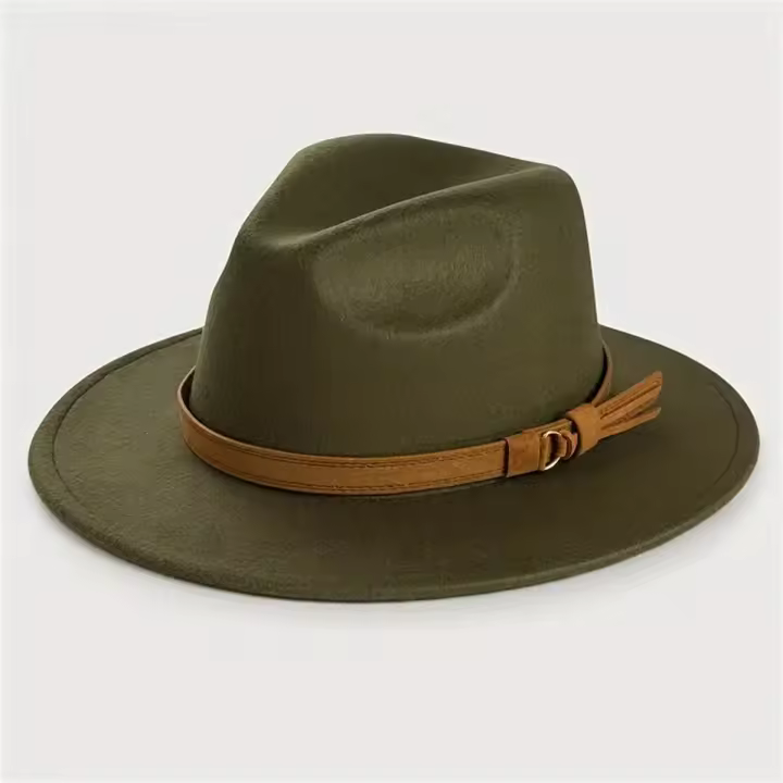 Sombrero De Vaquero Occidental Para Mujeres Con Borde Plano Y Cinturón Fedora De Jazz Color Sólido Clásico Para Hombres Y Mujeres En Todas Las Estaciones - 1