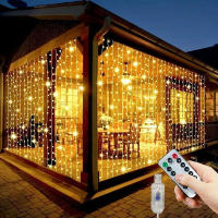 Luces De Cortina LED Con USB Y Control Remoto De 8 Modos Para Bodas Casas Fiestas Pared Ventanas Jardín Navidad Decoraciones - details 3