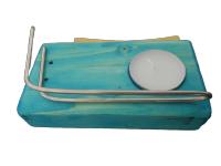 Lalas Candels. Quemador de Palo Santo  de madera natural.  Barnizado. Teñido en celeste. Soporte de acero inoxidable, vela de té y palo santo. - details 3