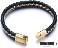 Niños ● Solo Junior ● Pulsera de cuero genuine para Niño, color Negro, de 6 A 12 3 años. Cadena de Titanium Dorada/plateada, Cierres magnético, 2 años: 7