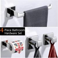 4 Piezas Baño Accesorio Conjunto de Acero Inoxidable Papel Higiénico Soporte de Papel Higiénico Barra de Toalla / Soporte Robe Gancho Montaje en Pared, Acabado Pulido, Q7X4-P - details 1