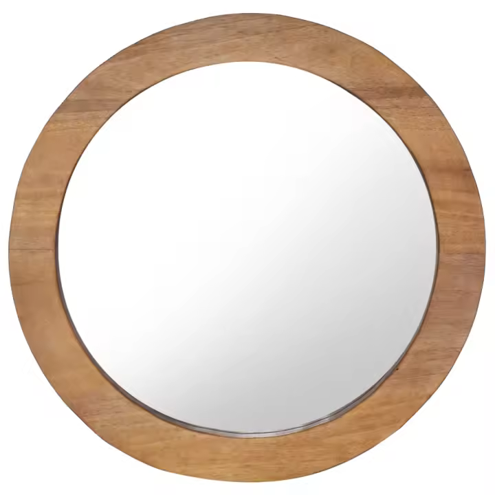vidaXL Espejo de pared redondo teca 60 cm - 1
