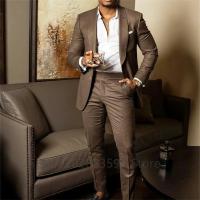 Traje De Boda Para Hombre 2 Piezas Talla Justa Marrón Traje De Negocios Hecho a Medida Conjunto De Traje Formal Con Chaqueta Y Pantalones - details 2