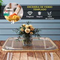 Outsunny Mesa de Jardín de Ratán Sintético Mesa para Exterior con Encimera de Vidrio Templado y Patas Ajustables Mesita Auxiliar para Patio Terraza Balcón Natural y Blanca - details 4