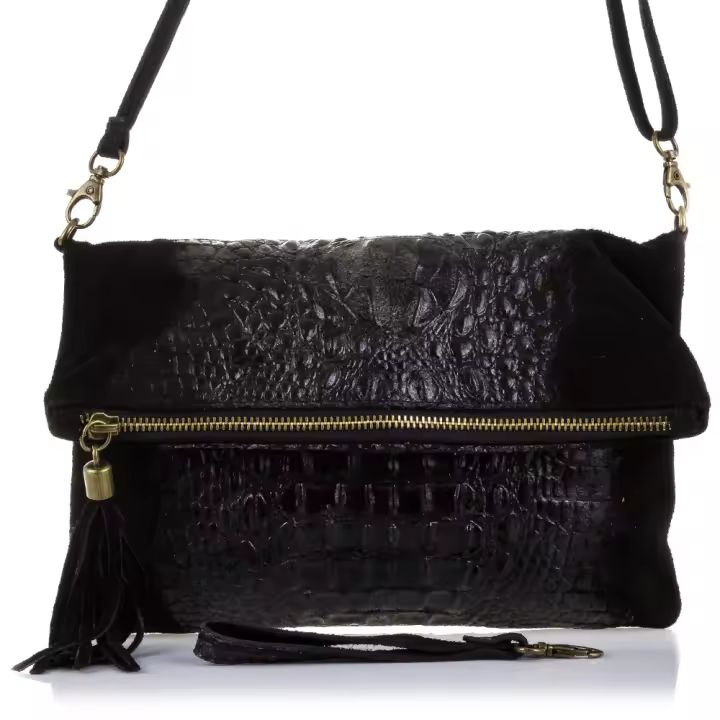Firenze Artegiani. Mantova Bolso bandolera Mujer.Piel auténtica Gamuza Grabado Cocodrilo . Made in Italy. Vera Pelle Italiana. - 1