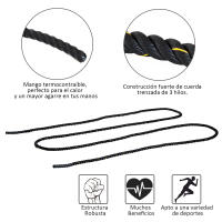 HOMCOM Cuerda de Batalla Ø38 mm Longitud 9 m Battle Rope Formación Battling Power Cuerda Ejercicio Fitness Deporte Crossfit Poliéster Ultra Resistente Negro - details 2