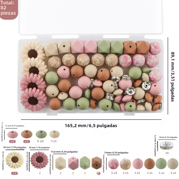 Nuevos 82Pcs/Box De Cuentas Redondas De Silicona Con Patrón Focal Para Kit De Pulseras Y Llaveros Accesorios Para Fabricación De Joyas - 1