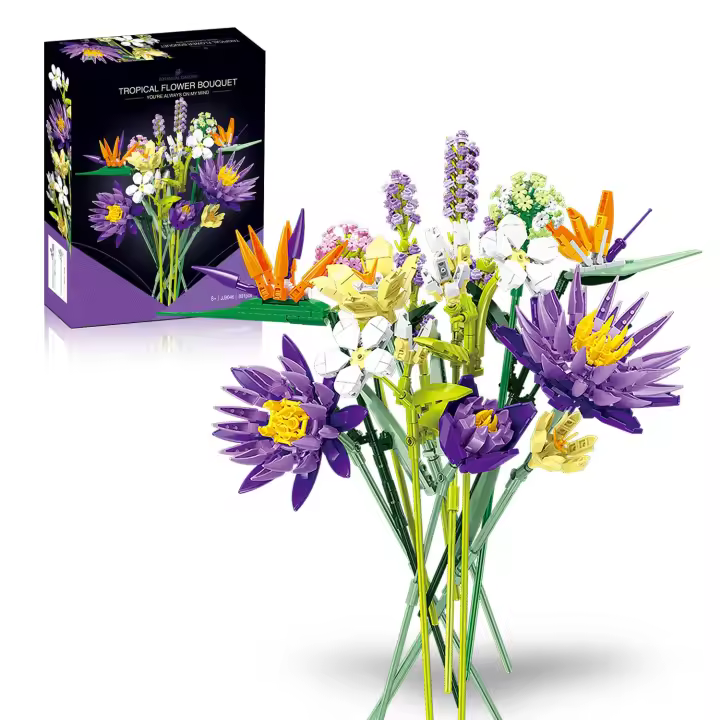Bloques De Construcción Románticos Violeta 891PCS Juguete Creativo Para Decoración De Escritorio Regalo Para Niños Plantas Eternas De Flores DIY Para Adultos - 1