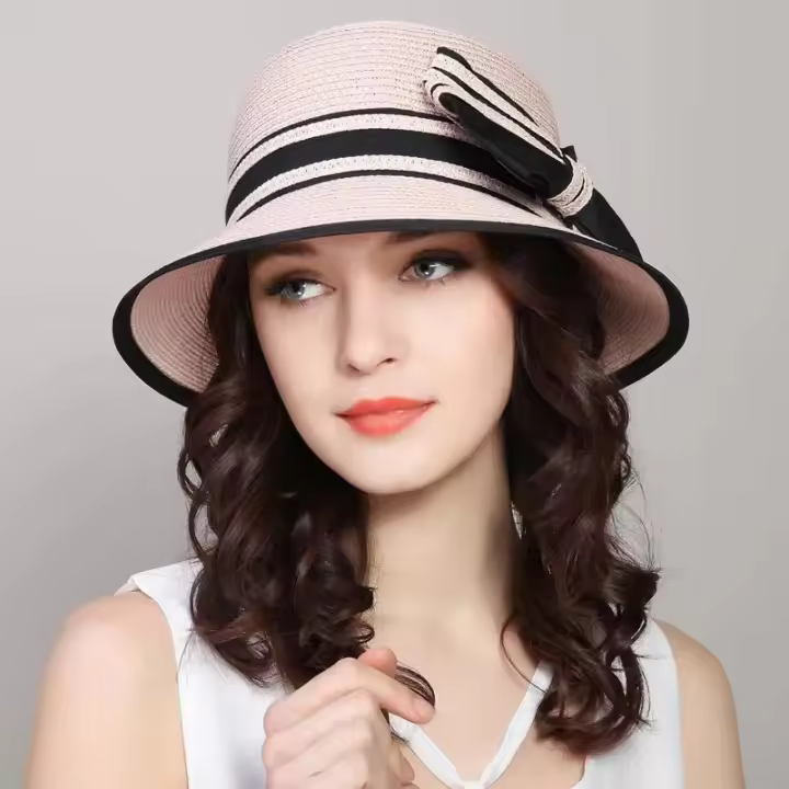 Gorro De Paja Para Mujer Muchique Boater Sombrero De Verano Con Alas Anchas Para Playa Protección Solar Gorro De Viaje Casual Con Lazo - 1