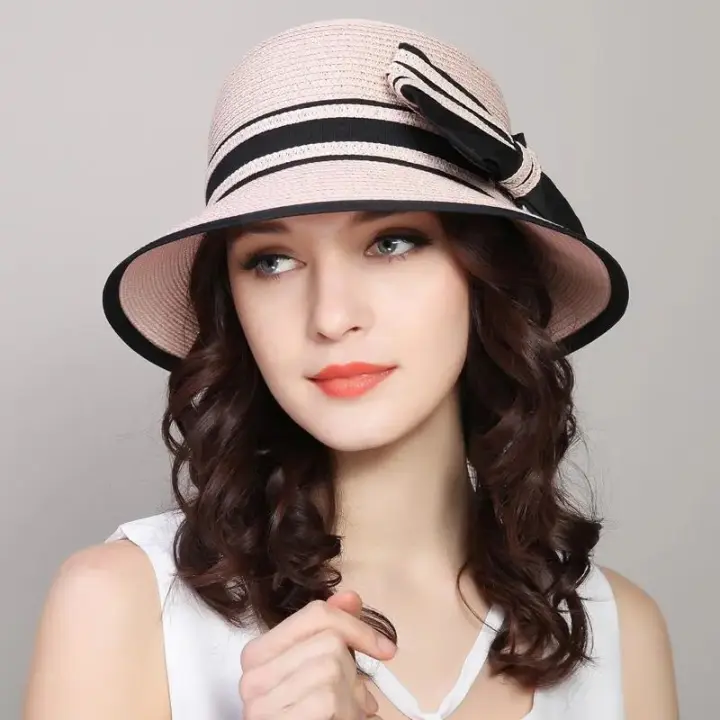 Gorro De Paja Para Mujer Muchique Boater Sombrero De Verano Con Alas Anchas Para Playa Protección Solar Gorro De Viaje Casual Con Lazo - 1
