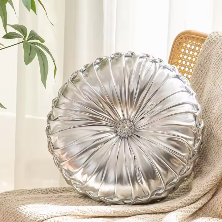 Cojín redondo de tela brillante con forma de rueda para sofá, cojín para mesita de noche, cojín para ventana salediza, cojín de calabaza - 1