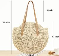 Bolsos de paja para Mujer, tejido a mano, redondo, Bolsas de paja de maíz natural, elegant, Large, para Verano, Playa, Bolsa de hombre con ASA Tejida - details 3