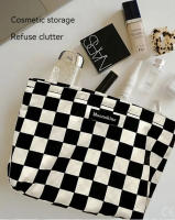 Bolso De Cosméticos Grande Y Versátil a Cuadros Negro Y Blanco Bolso De Almacenamiento Portátil Para Maquillaje Y Toallitas - details 1