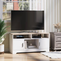 HOMCOM Armario para Televisor Mesa para TV de Salón con Gran Espacio de Almacenaje Estantes Abiertos Administración de Cables Diseño Clásico 105x40x52 cm Blanco - details 1