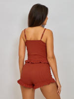 Conjunto De Pijama Para Mujer Ropa De Dormir Cómoda De Algodón Sintético Con Estilo Sexy Top De Hombros Y Shorts Shorts De Verano Casual Para El Hogar - details 9